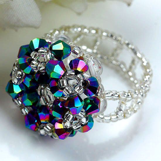 4mm Colorful Crystal Glass Faceted Beads Ring 1P Size 6  
