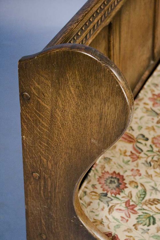 Antique English Oak Wooden Bench Seat with Cushion  