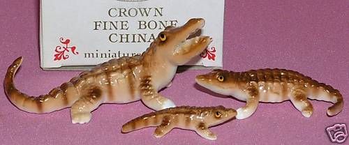 1960S BONE CHINA MINIATURE ALLIGATORS SET MIB  