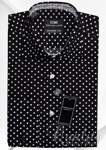   34/35 Black White Polka Dot Dress Shirt French Cuff Modern Fit  