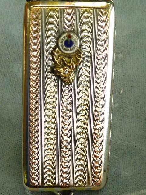   Estate sterling and 10k rose and yellow gold Elks case diamond eye