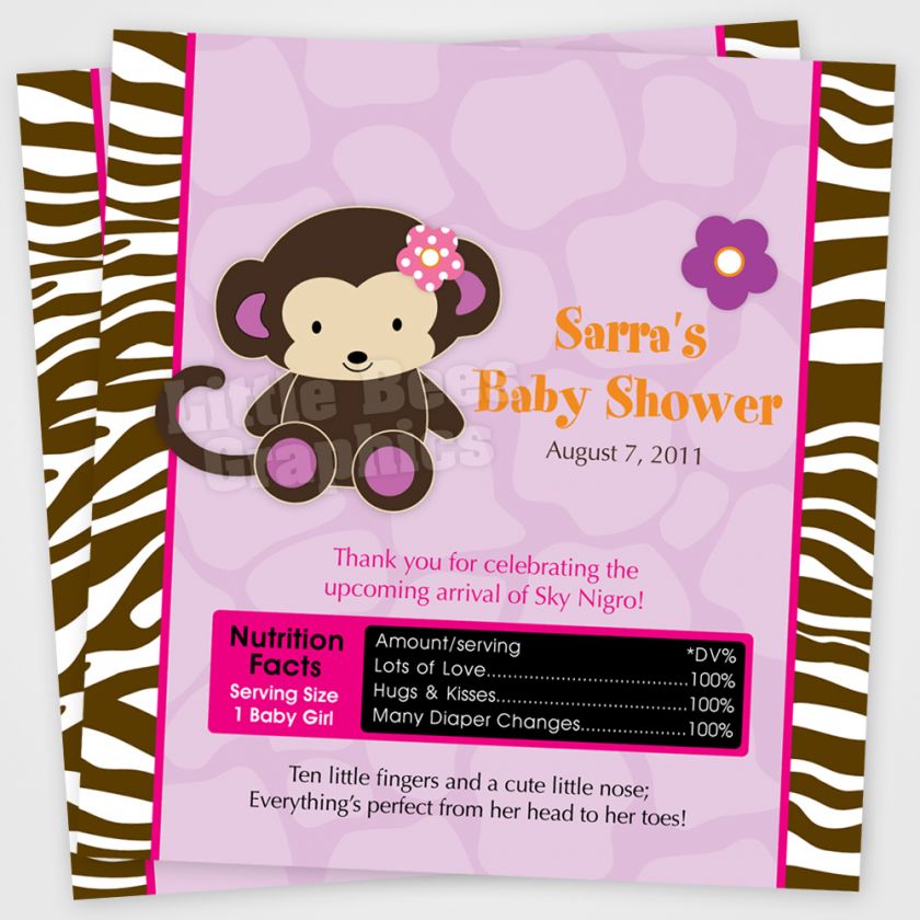 20 Jacana Jungle Monkey Candy Wrapper Baby Shower Favor  