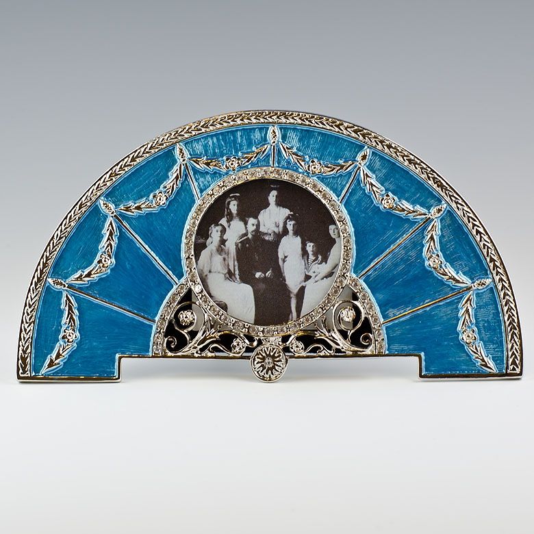 Semicircular Aqua Enamel Faberge Frame, Picture Frame, Photo Frame 