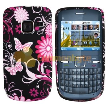   Flower w/ Butterfly TPU Rubber Skin Case Cover For Nokia C3 Cellphone