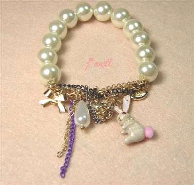 Betsey Johnson White Rabbit Pearl Stretch Bracelet for *Christmas Gift 