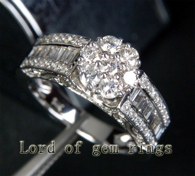 Cluster 1.59ct DIAMOND Solid 14K WHITE GOLD Channel ENGAGEMENT WEDDING 