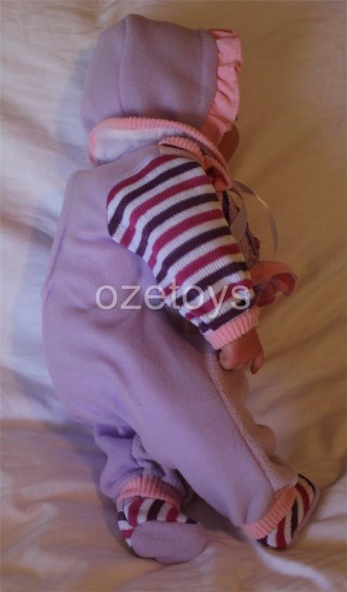 Baby Doll Vinyl Face Soft Body Purple and White with Cat Motif Sienna 