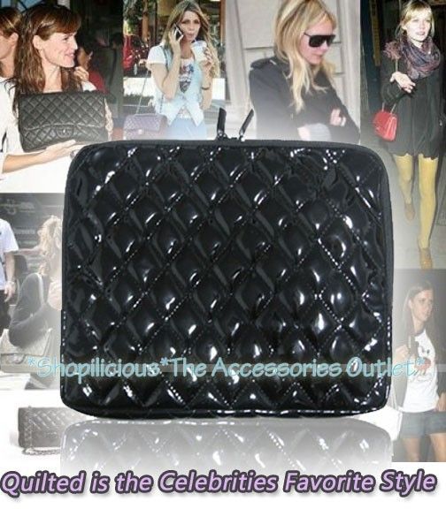 VERIZON APPLE iPAD/2 WIFI/3G BLK QUILTED PATENT LEATHER CASE SLEEVE 