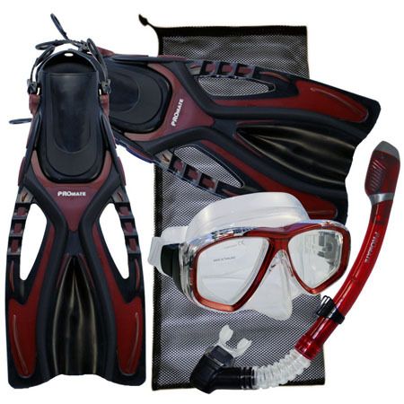 Snorkeling Dive Mask Dry Snorkel Fins Gear Package Set  